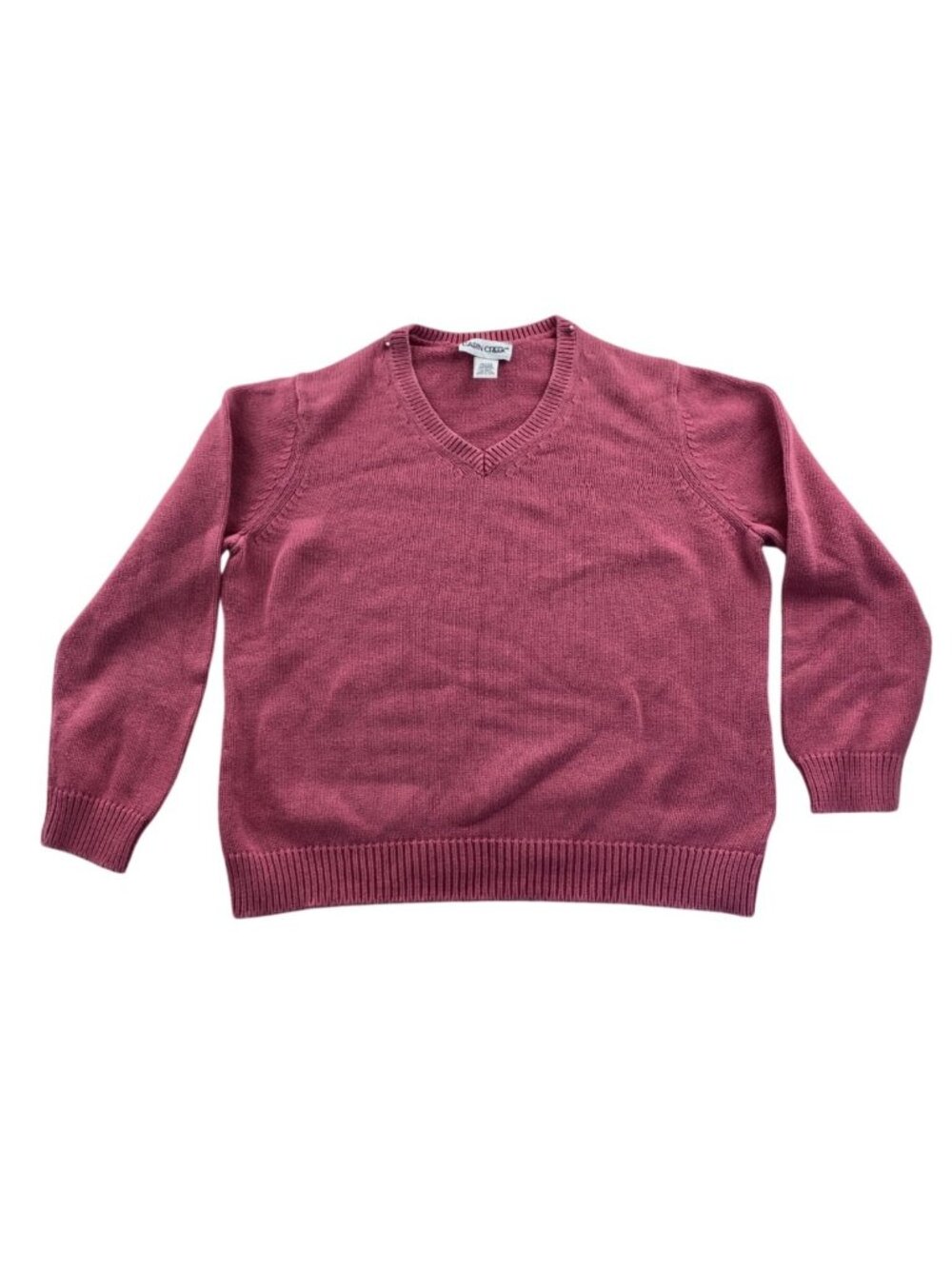 Cabin Creek Petite Womens Swearter Size LP Pink 100% Cotton Knit V-Neck Pullover